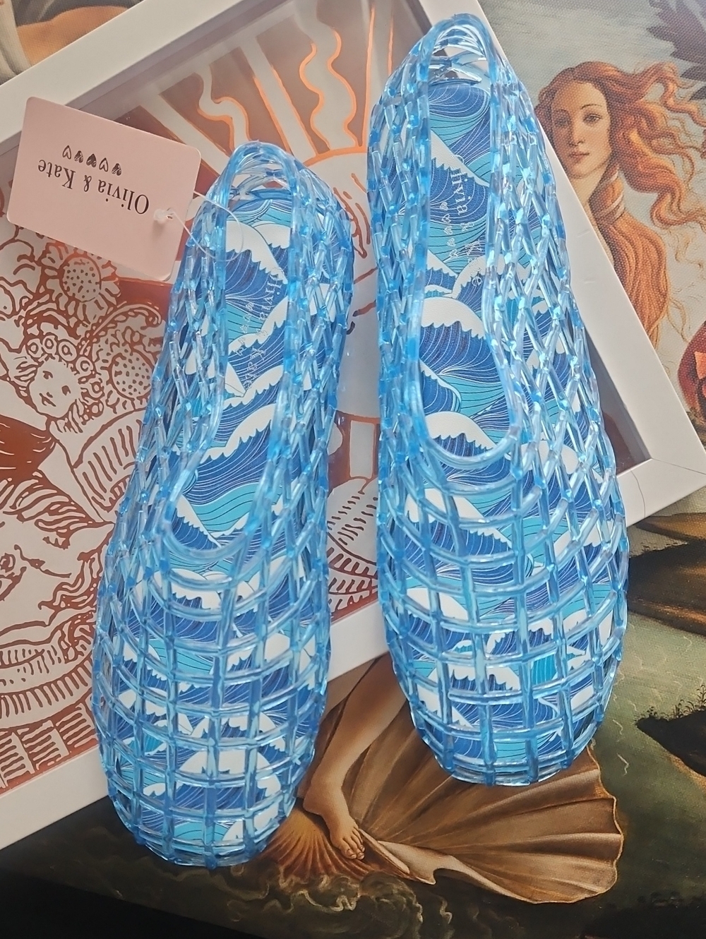 Olivia & Kate Blue Woven Jelly Mules - Women's Slip-On Clogs